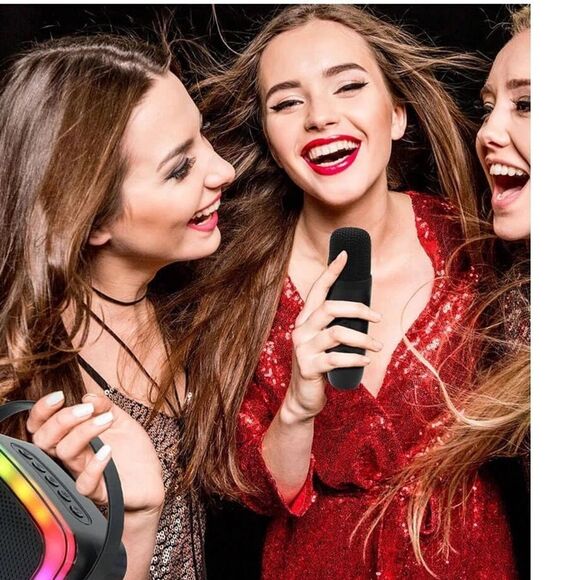 Brookstone Karaoke Dynamite Duo Wireless Led Speaker With 2 Wireless Microphones - Picture 7 of 13